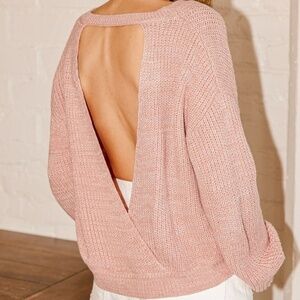 Go Toward Cozy Mauve Pink V-Neck Backless Sweater